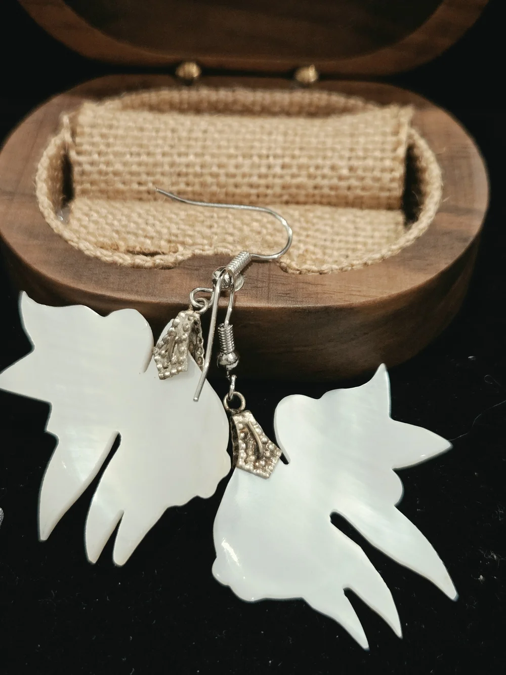 Mother-of-Pearl Fish Dangle Earrings - Iridescent White
